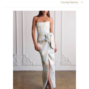 V. Chapman June Strapless Dress in Blue and Gold Floral